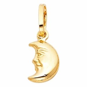 14K Solid Yellow Gold Small Half Moon Face Charm